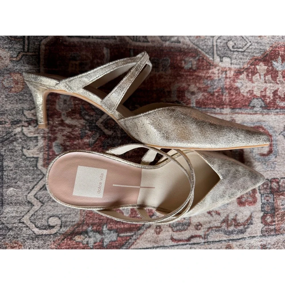 NWOT Dolce Vita Womens Silver Gold Metallic Pointed Toe Mule Heels Slip On  9 - Picture 7 of 12